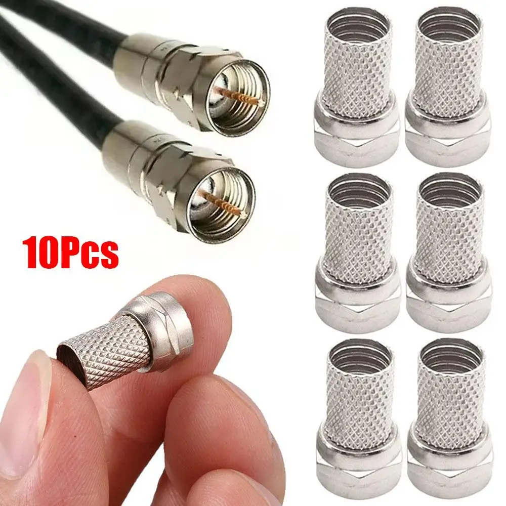 10Pcs 75 Ohm RG6 F Type Cable Connector 75-5 Screw On Type F Type Coaxial Adapter Twist On Design Copper