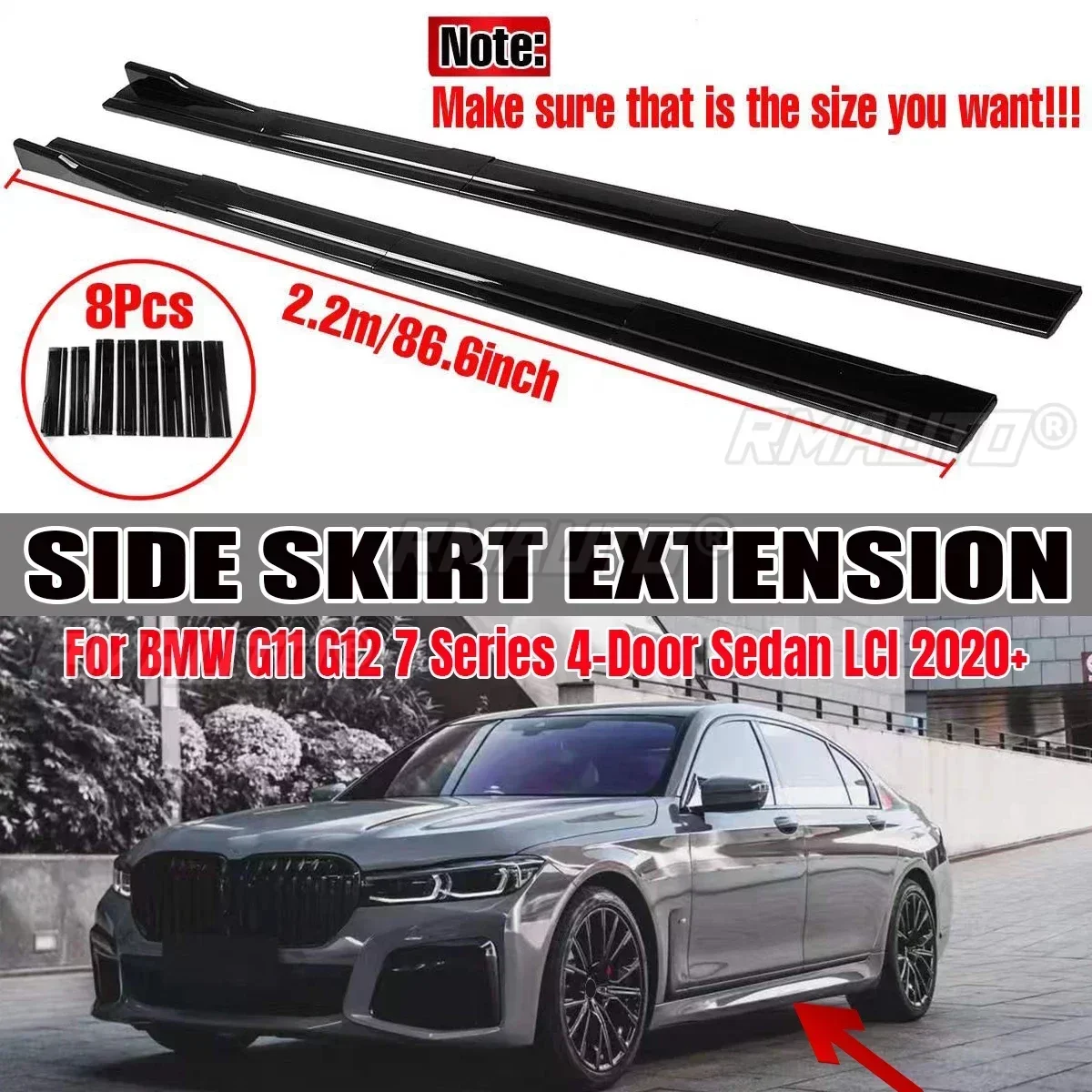 High Quality 2.2m Side Skirts Extension Rocker Splitters Diffuser Winglet Wings For BMW 7 Series G11 G12 4-Door Sedan LCI 2020+