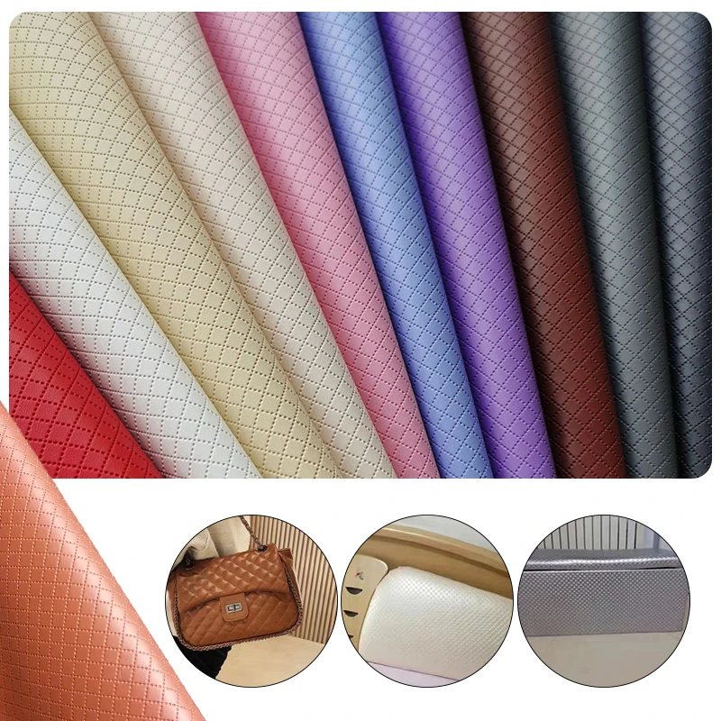 3D Embossed Diamond Type Lattice PU Leather Fabric Artificial Leather For Sofa Bag Handbag Background Sofa Furniture Upholstery