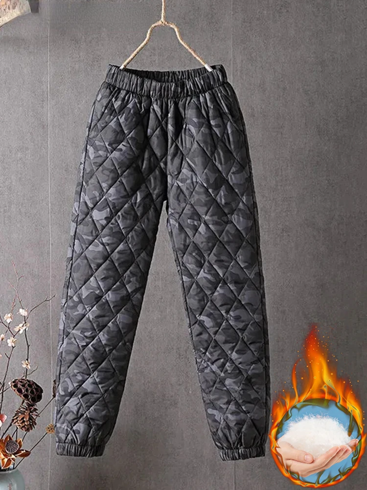 

Camouflage Print Thick Fluffy Ankle-length Pantalones Warm Winter Down Cotton Thicken Harem Pants Jogger High Waist Sweatpants