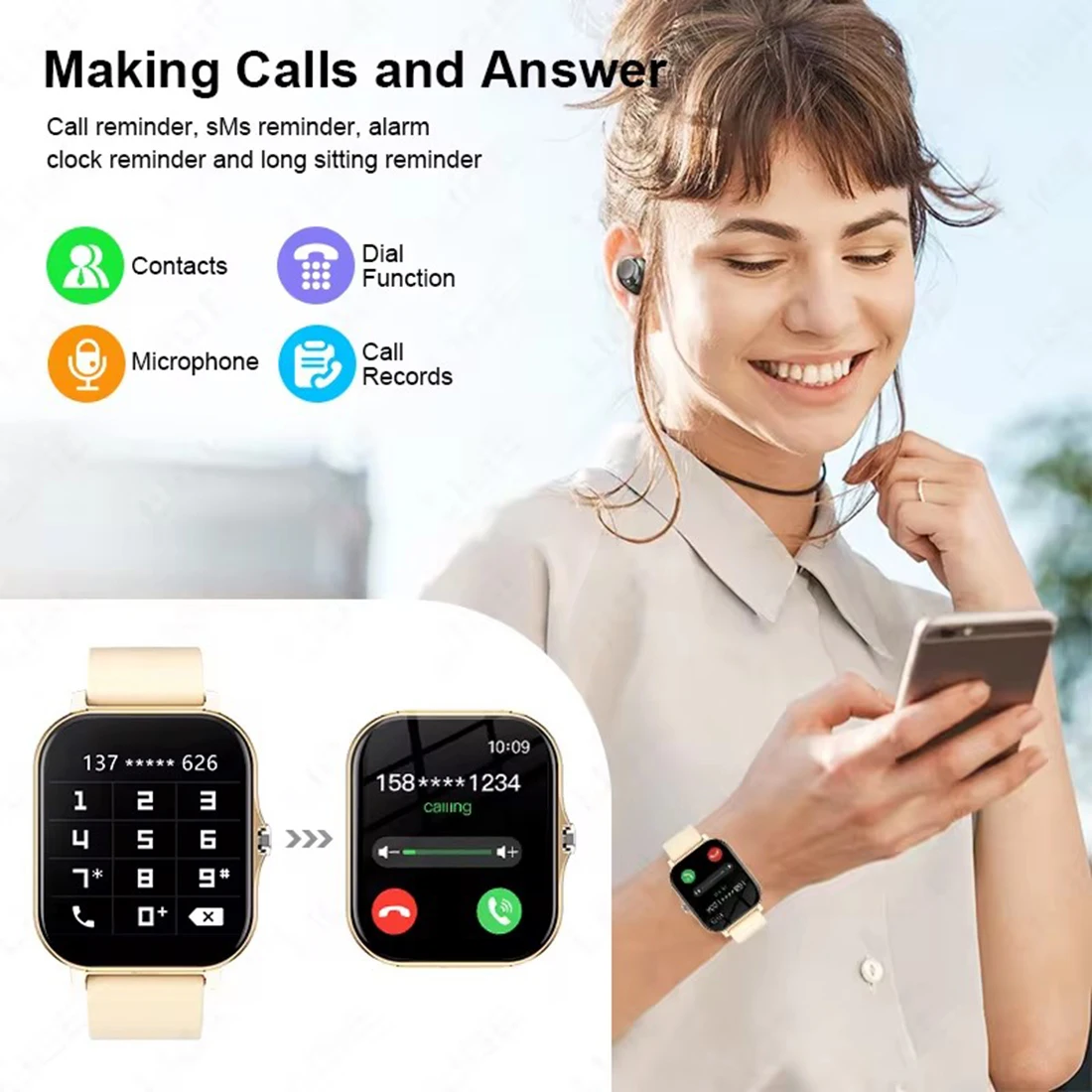 2026 Full Touch Screen Bluetooth Smart Watch IP67 Waterproof Music Playback Step Counter Sleep Monitor Smartwatch Global Version