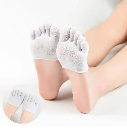 Cotton Half Palm Socks with Toes Women Invisible Non Slip Five Fingers High Heel Socks Front Foot Open Toe Half Grip Heel Socks