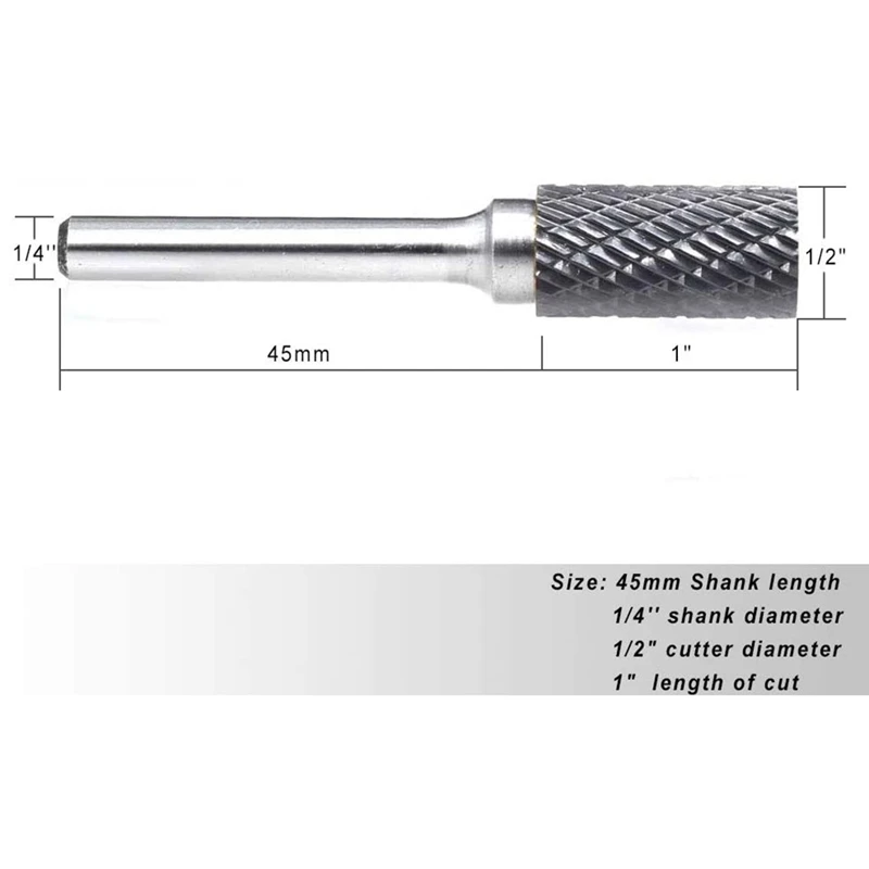 5Pcs SA-5 Tungsten Carbide Burrs Cylinder Shape Double Cut Rotary Burr File With 1/4 Shank For Rotary Tool Die Grinder