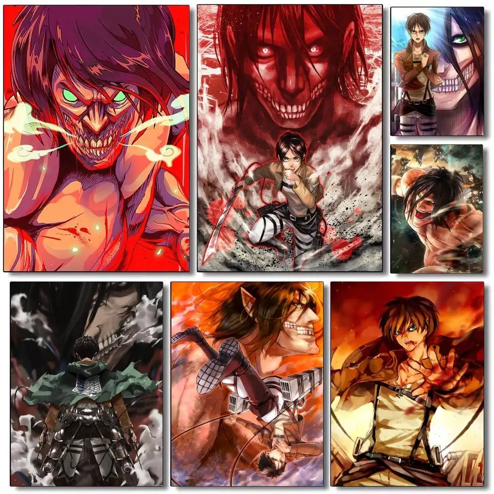 Anime Attack on Titan Eren Jaeger  Poster Self-adhesive Art Waterproof Paper Sticker Coffee House Bar Room Wall Decor