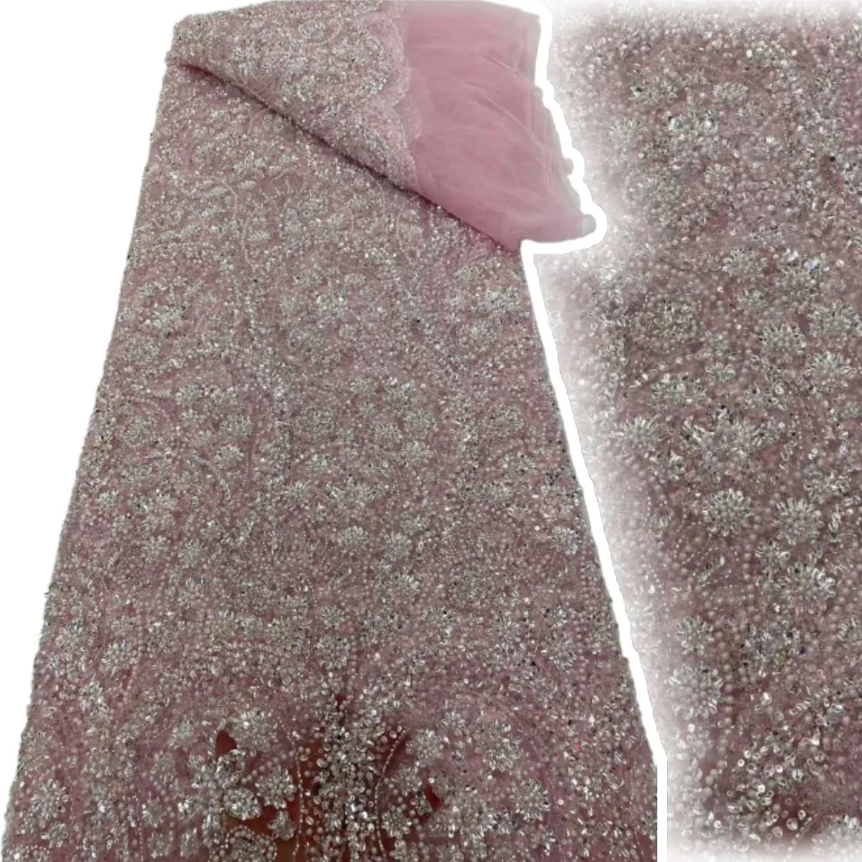 

Gold Color Latest Africa Embroidered Tulle Net Fabric Luxury Beads High Quality Luxury Sequins Lace Evening Party Dress SZ1442