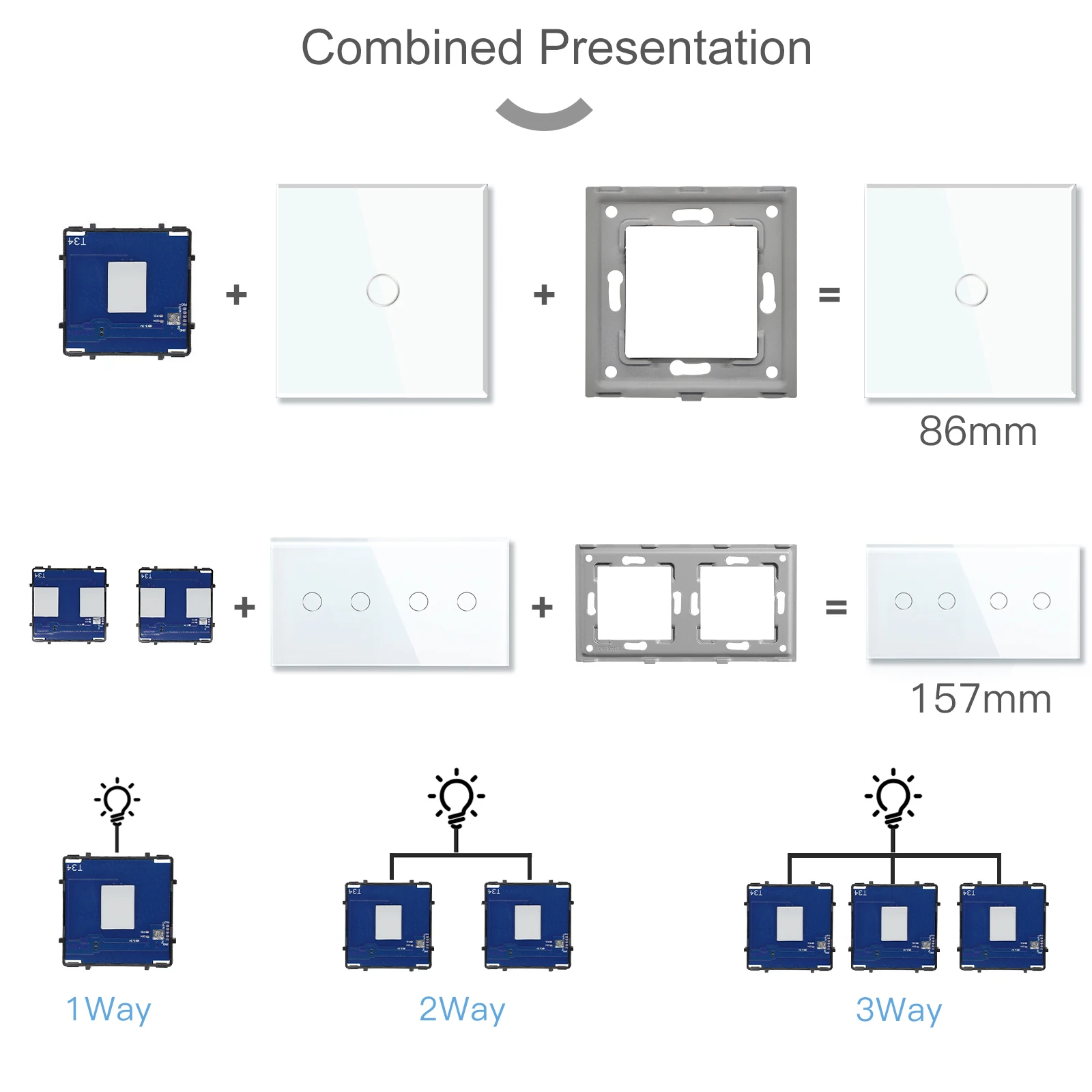 BSEED UK EU RU Standard Crystal Glass Panel Frames 1/2/3gang 1/2Way Wall Touch Switch Base presa a muro funzione parte parte fai da te