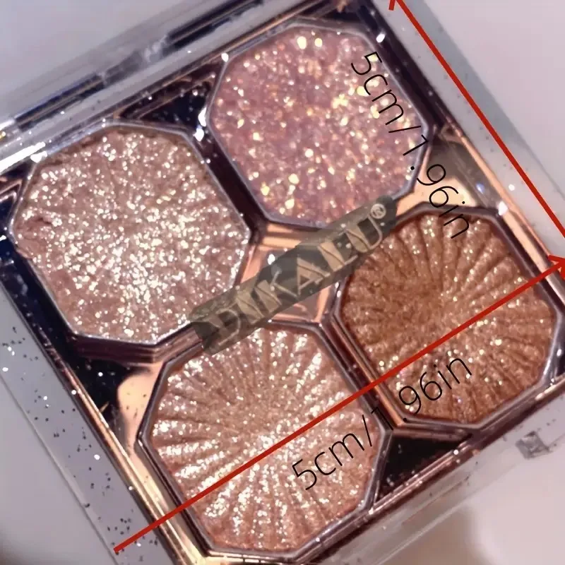 Shimmering Diamond Glitter 4-Color Eyeshadow Palette, Luxurious Pearly Luminous Grey-Brown Shades, High Fashion Eye Makeup