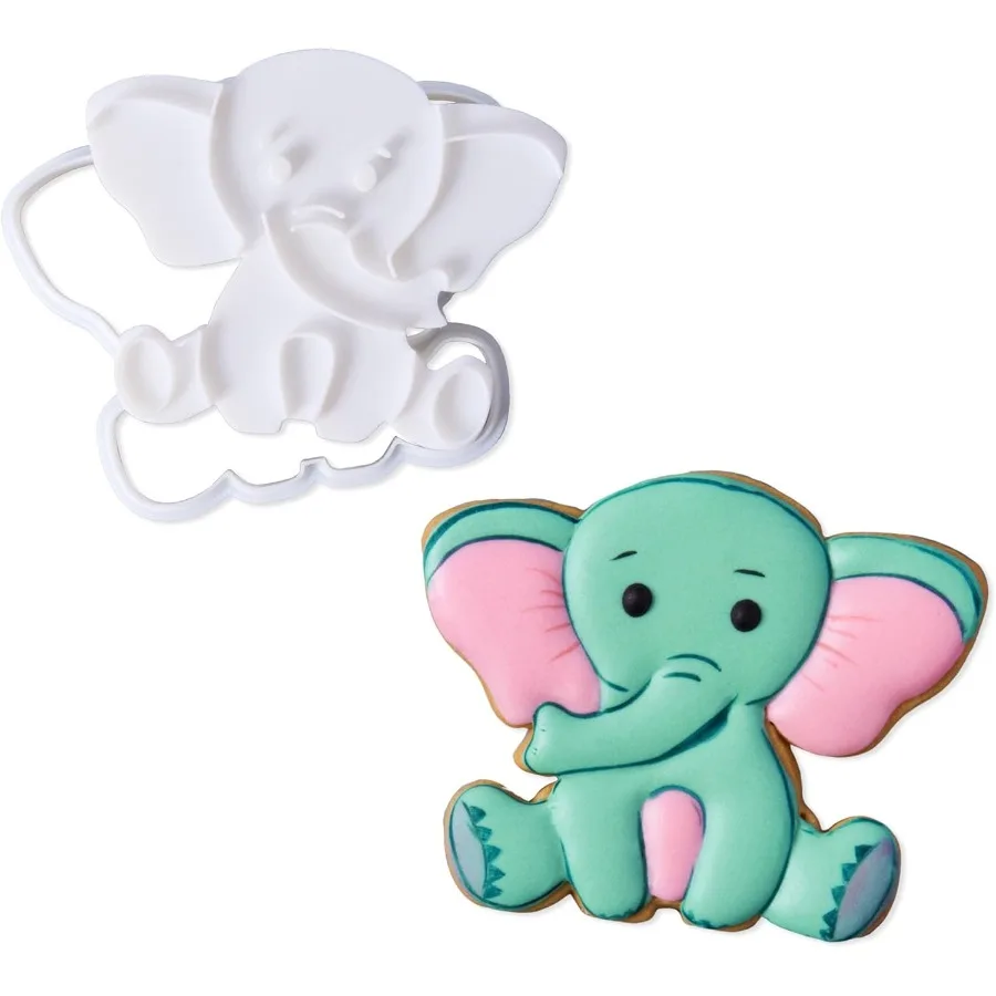 

3D Ce Cutter with Elephant Stampers Baby Shower Cake Mold Fondant Decorating Tools Mold for Sugar Craft Baking Mould ' Birthday