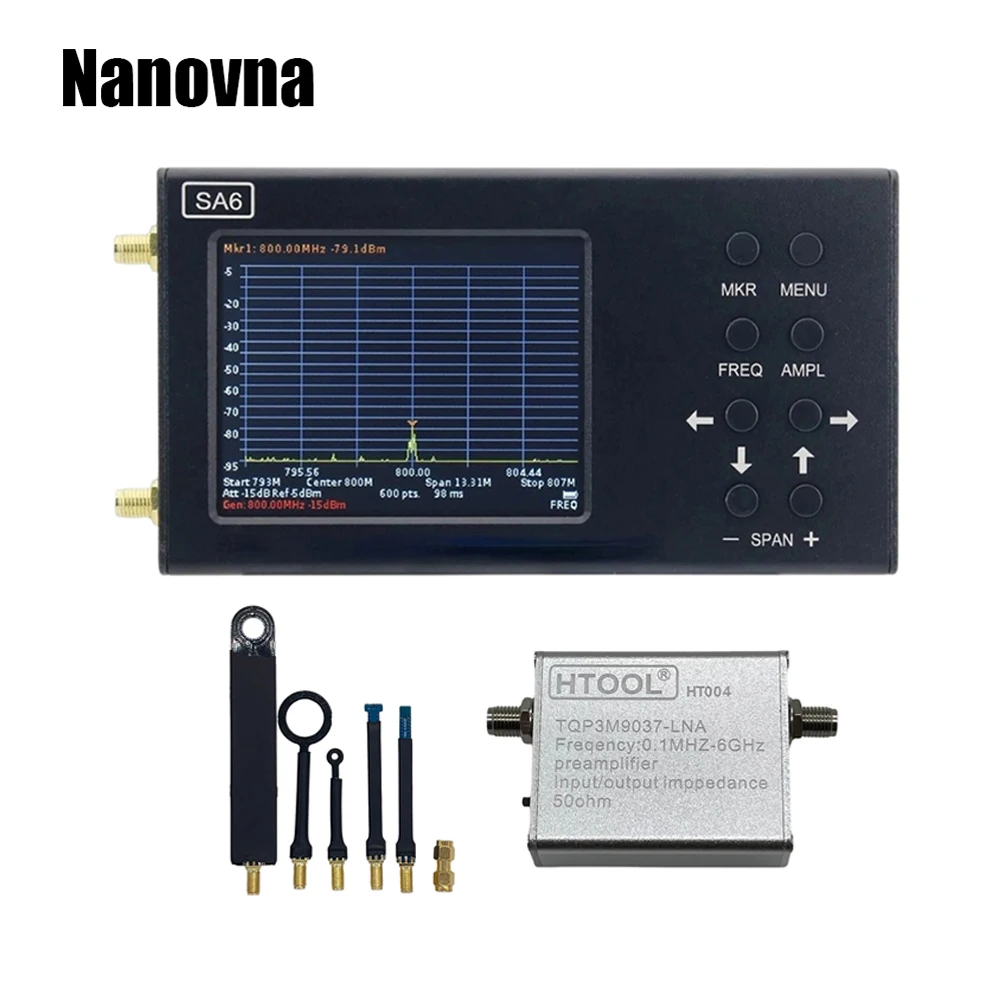 Nanovna SA6 Spectrum Analyzer 6GHz Signal Generator 3.2 inch Touch Screen Portable 35~6200 MHz RF Input PC Control Battery