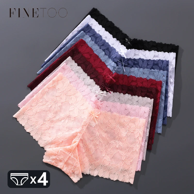 

4pcs Women's Sexy Lace Boyshorts Underwear Low-Waist Hollow Out Panties Girls Breathable Solid Color Underpants Soft Lingerie