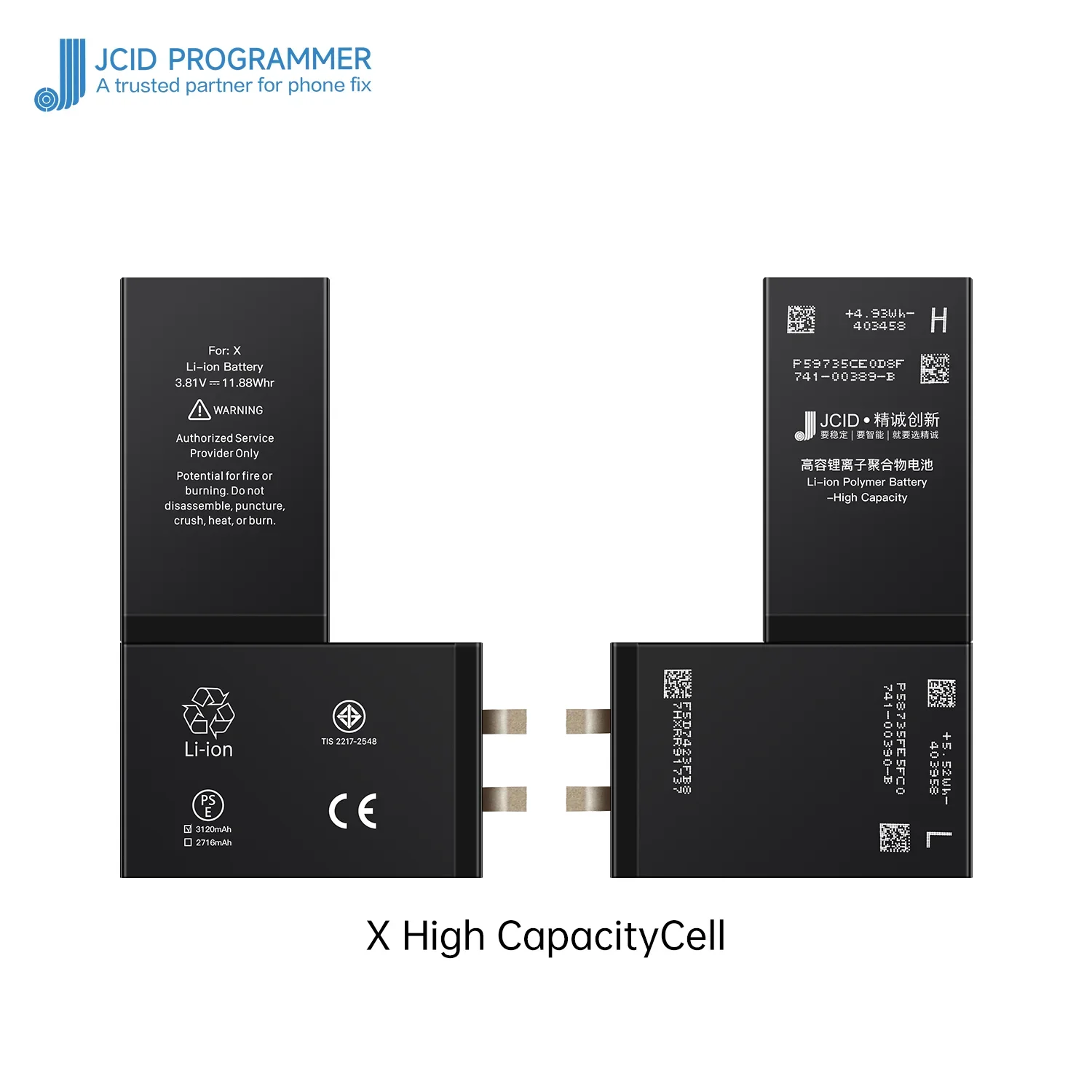 JCID high capacity Rechargeable Battery Cell No Without Flex For iPhone XR X Xs 11 12 13 14 15 Pro Max  For Apple Battery Cell