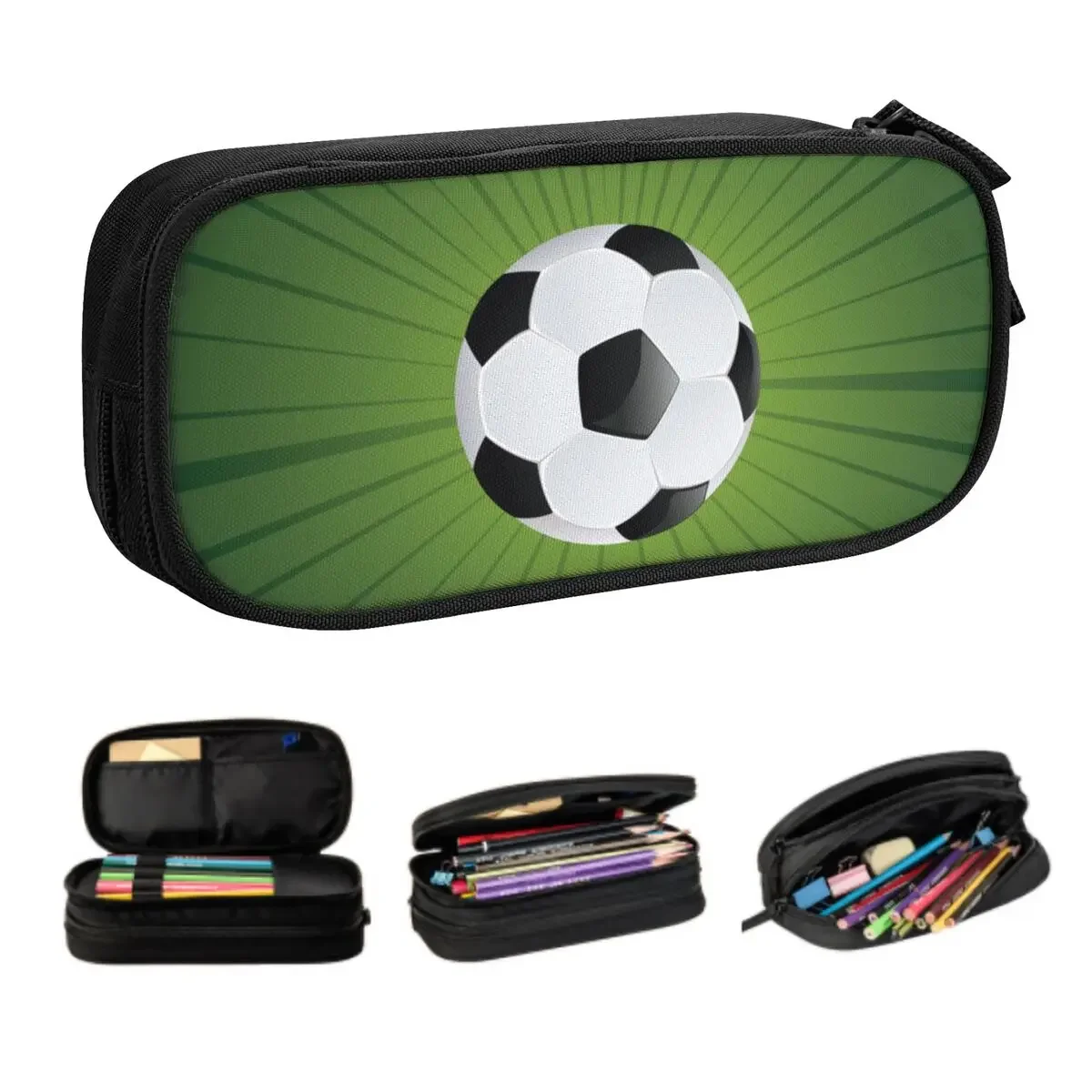 Custom Soccer Ball On Rays Pencil Cases for Boys Gilrs Large Storage Sport Pen Box Bag School Supplies