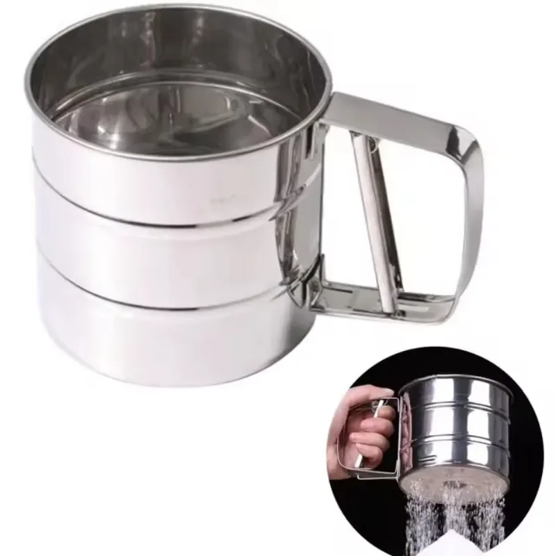 Handheld Flour Shaker Stainless Steel Mesh Sieve Cup Icing Sugar Bake Tool Hand-pressed Hand-pressed Bakeware Sifters