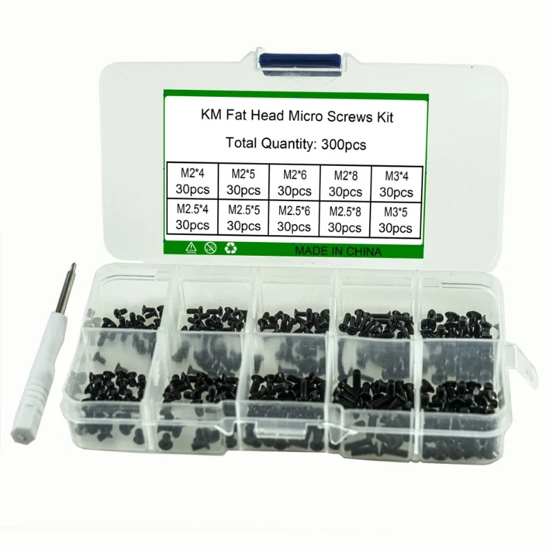 

BIESUO 300pcs Black Cross Slot Countersunk Screw with Screwdriver Set KM Notebook General Purpose Small Screws