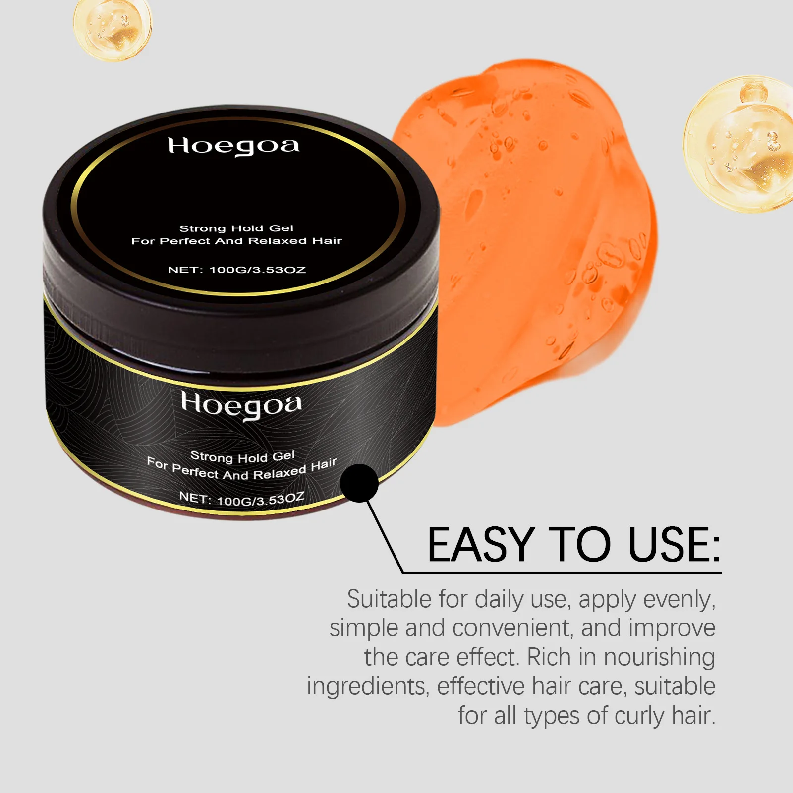 جل تصفيف الشعر بزبدة الشيا من Hoegoa، قالب قوي، حواف غير دهنية، يتحكم في تشكيل جل الشعر المحمول المجعد