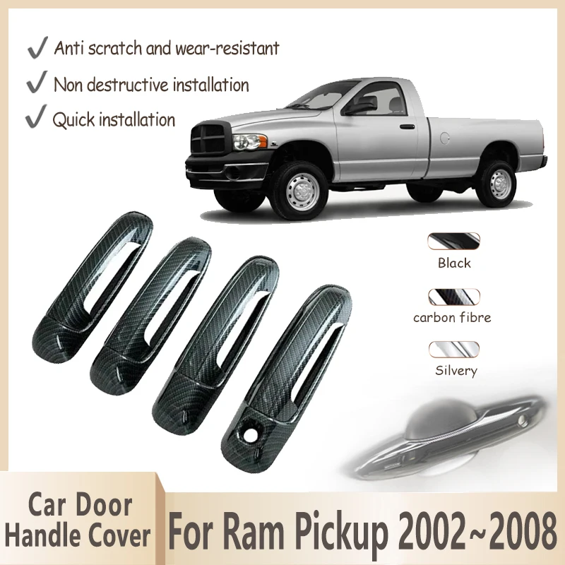 Carbon Fiber Door Handle Cover For Dodge Ram Pickup 2002~2008 1500 2500 Car Exterior Handles Sticker Accessories 2007 2004 2005