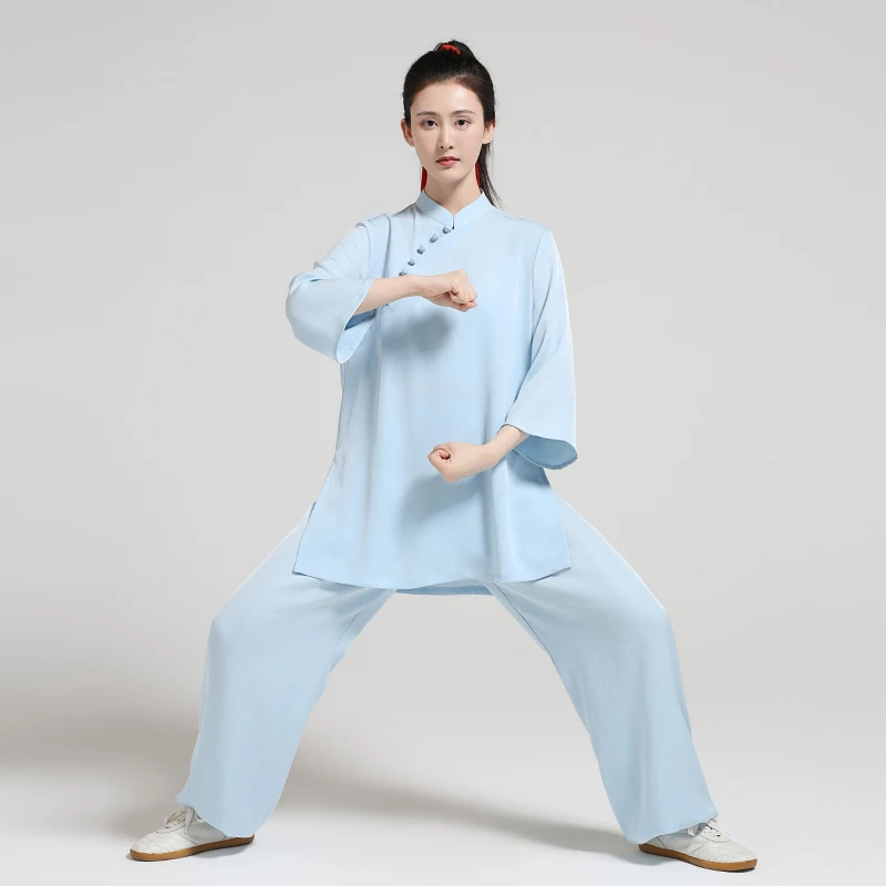 

Women's Summer Tai Chi Suit - Mid-Sleeve Flowing Sun Protection Uniform, New Chinese Style Practice & Performance Wear