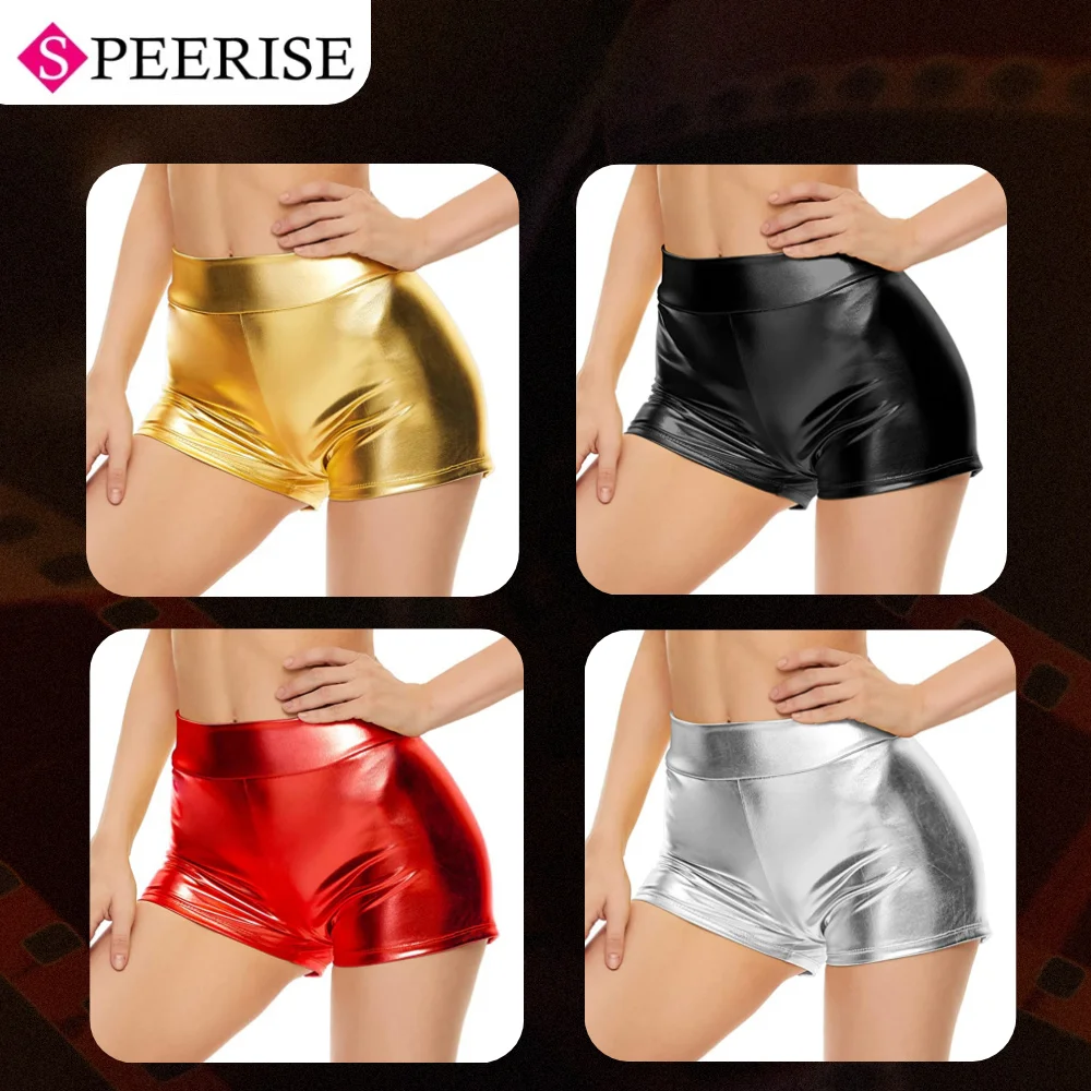 

2025 Slim Stretch High Waist Shorts for Women Shiny Sliver Gold Color Black Shorts Sexy Nightclub Party Women's Outfits