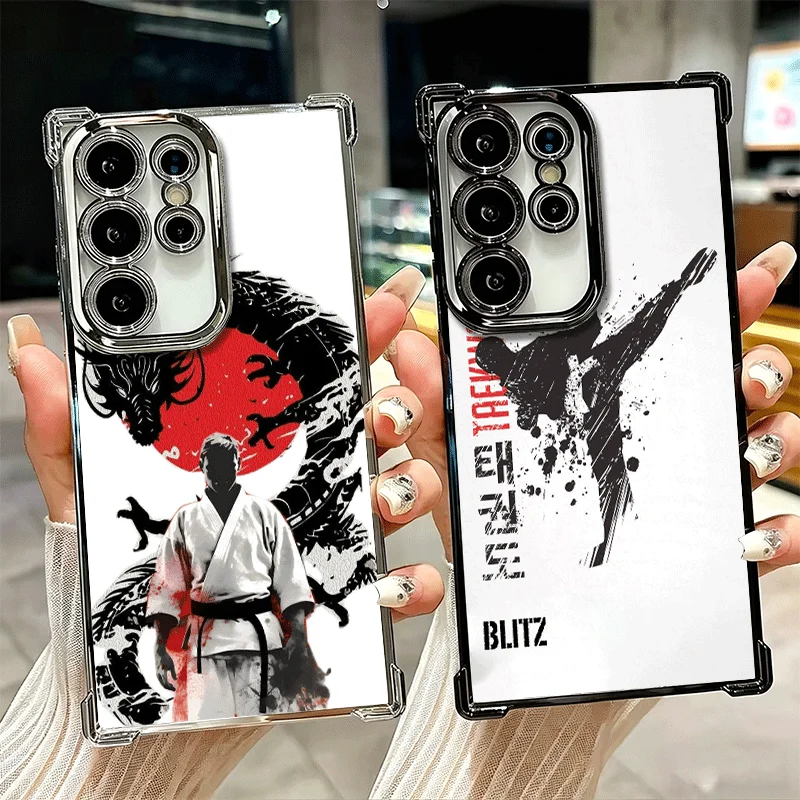 Taekwondo Kungfu Desgin Plating Phone Case For Samsung Galaxy S26 S25 Edge S24 S23 Ultra S22 S21 Plus S20 FE Anti-Fall Protectio