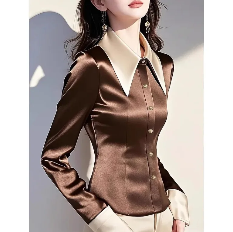 

Autumn New 2025 Fashion Long-sleeved Shirt Women's Temperament Western Jacket Female Waist Professional Blousees Ladies Top