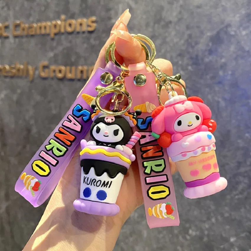 아이스크림 Sanrio 헬로 키티 피규어 키 체인 Kuromi 마이 멜로디 액션 피규어 모델 PVC 열쇠 고리 Cinnamoroll 생일 선물