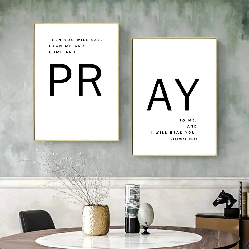 Minimalist Bible Quotes Canvas Poster Print Black White Pray Wall Decorative Picture for Living Room Bedroom Home Art Decor​