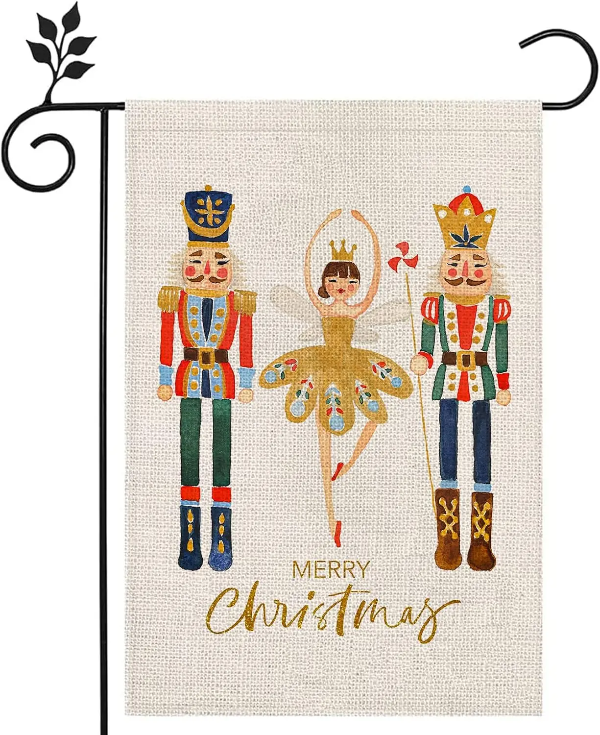 Whaline Christmas Nutcracker Garden Flag Nutcracker Art Ballet Fairy Garden Flag Double-Sided Merry Christmas Burlap Outdoor Dec