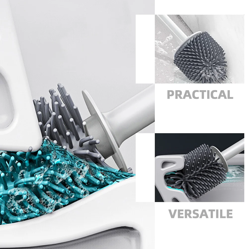 

1Set Silicone Toilet Brush Dual-Use Wall Mount Floor-Standing Design Modern Bathroom Cleaning Tool with Drainage System Toilet