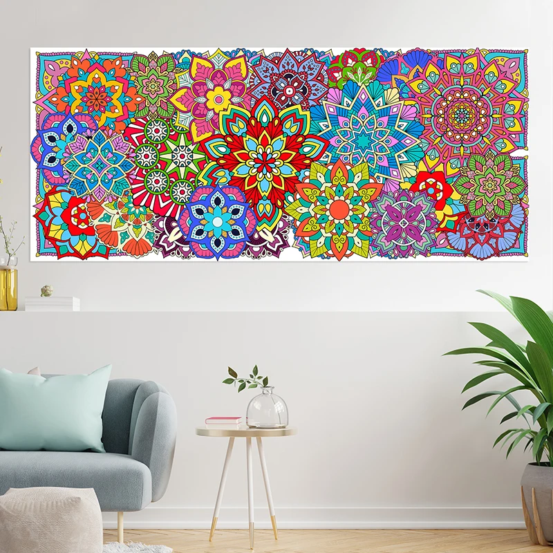 Jumbo Mandala Coloring Poster DIY Fill in Giant Flower Animal Butterfly Color Banner Drawing Craft for Party Activity Supplies