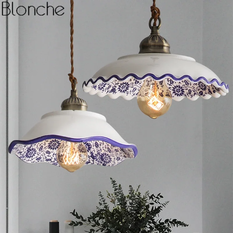 

Chinese Style Ceramic Pendant Lights Vintage Led Hanging Lamp Retro Loft Porcelain Hanglamp Kitchen Fixture Home Decor Luminaire