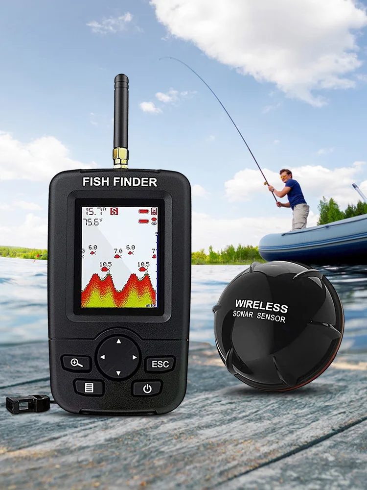 Sonar Fishing Alert Finder Portable Wireless Ocean River Lake Echo Sounder Handheld 45m/147ft LCD Display for Ice Fishing Sea