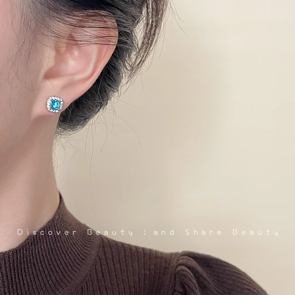 DIY accessories Ear hole color zircon geometric stud earrings excellent simplicity small design earrings light luxury versatile view 2