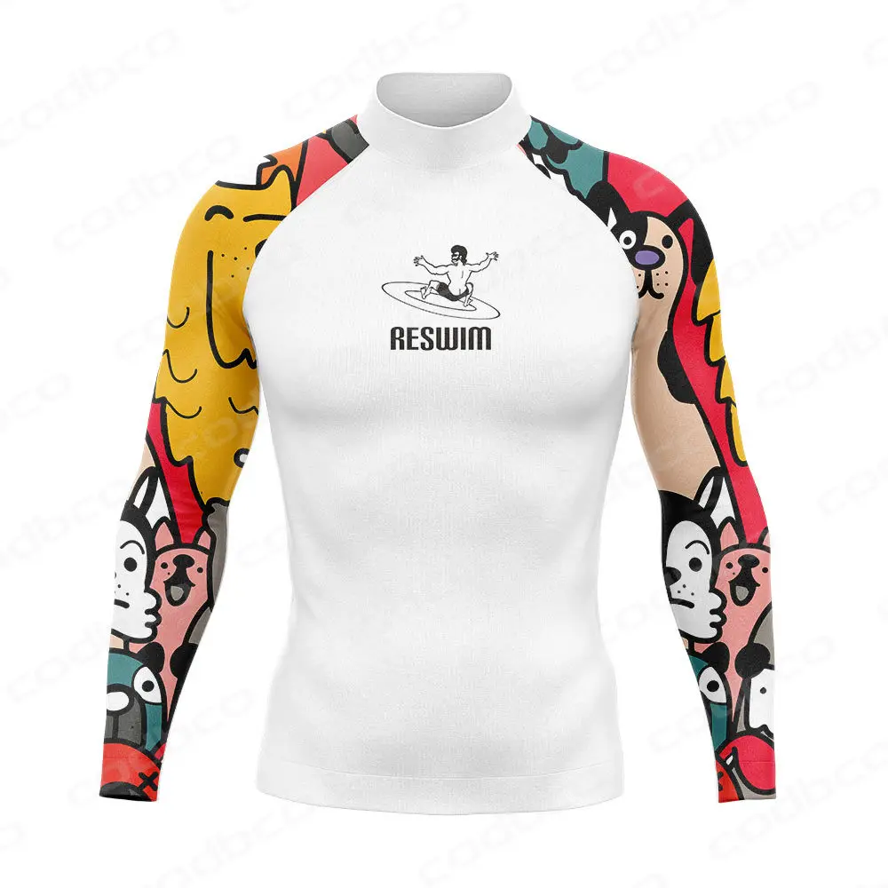 

New Men's Rashguard Long Sleeve Swim Shirt UV Protection Surf T-Shirts Surfing Suit Diving Swimming Tight Rash Guard Gym Clothes