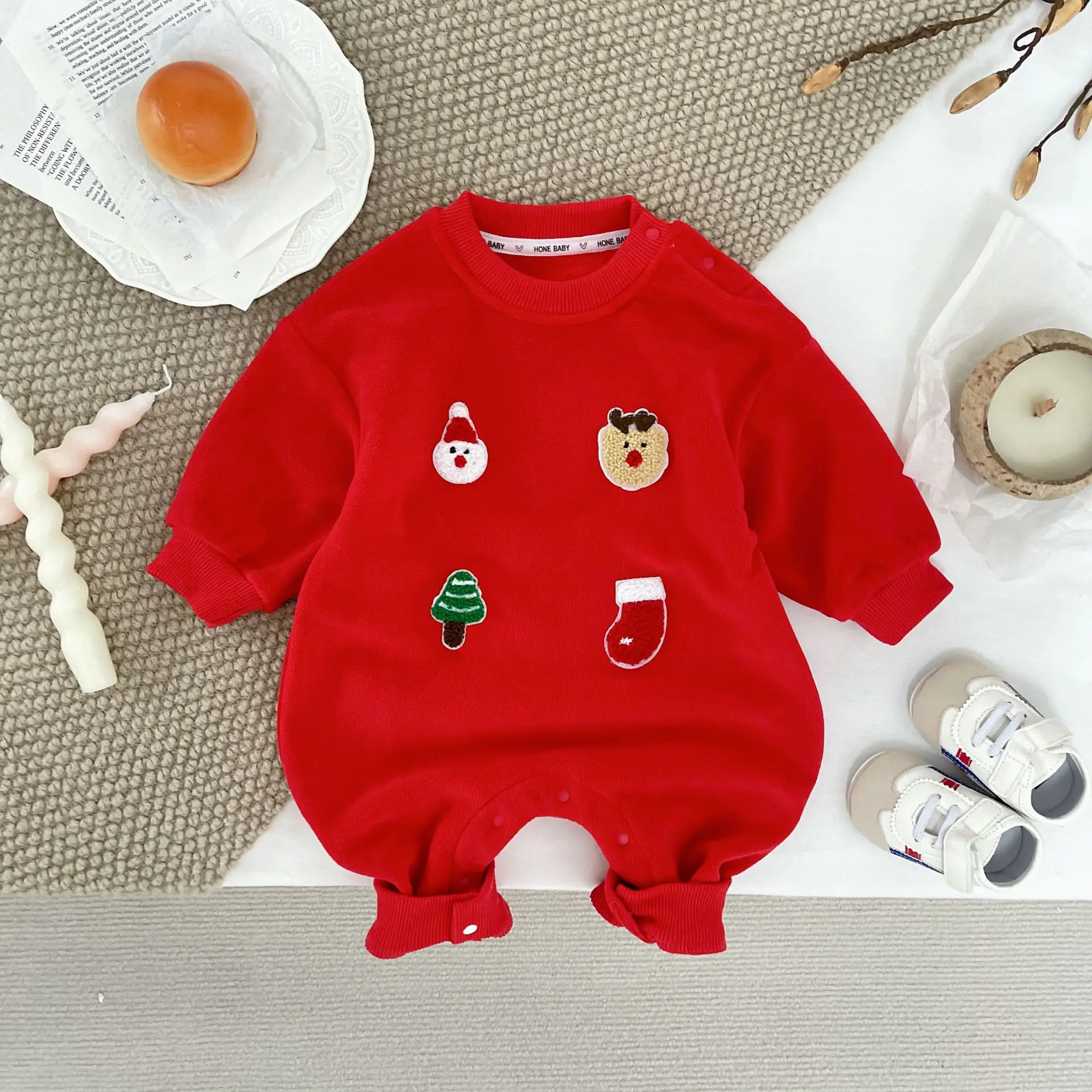 Bodysuits de Natal manga longa para bebês meninos, roupas triangulares, recém-nascido Onesie, macacão de algodão, roupas de outono 1 pc