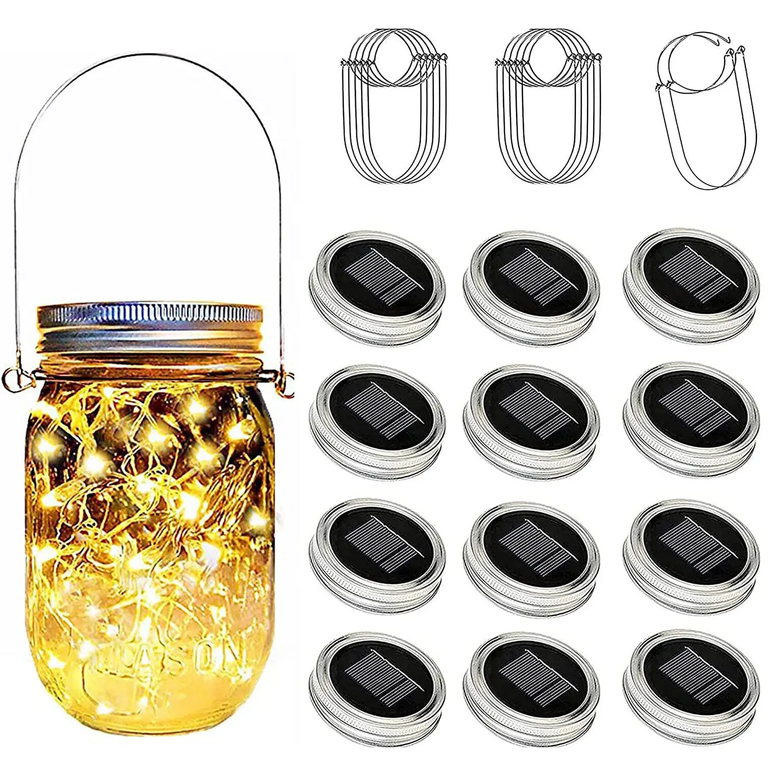 

Solar powered Mason Jar Lid Insert fairy string vine Led Lantern lights Patio Garden Bottle Porch night Wedding Party Decoration