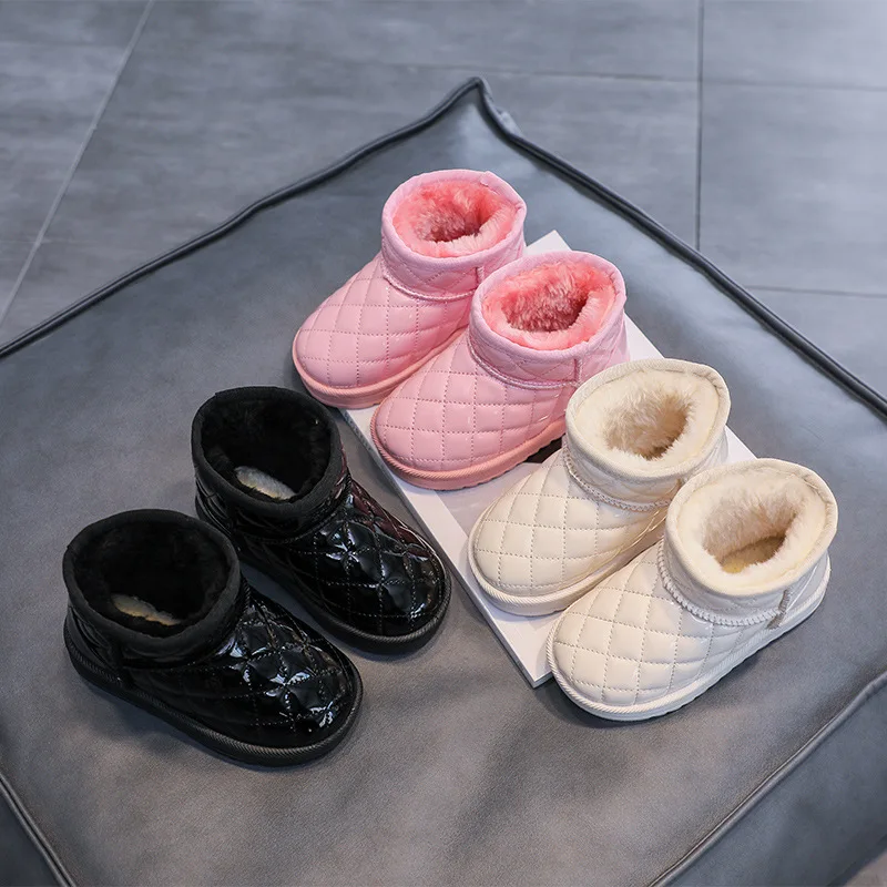 Winter Children's Boots Solid Color Girl Snow Boots Outdoor Thickened Plush Kids Causal Boys Non-slip Thermal Boots Versatile