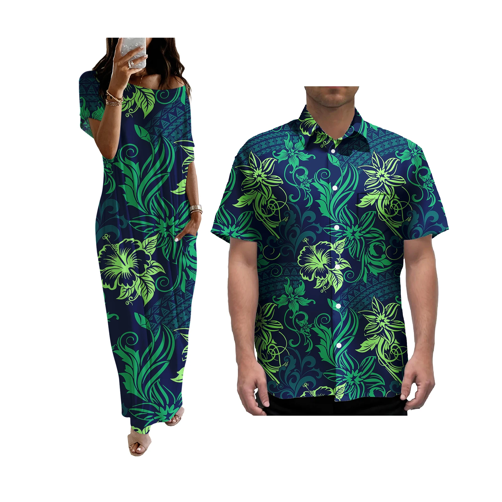 All Seasons Polynesian  Tribal Design Couple Clothes Mens Shirts   samoan puletasi Short-Sleeved drop shoulder dress