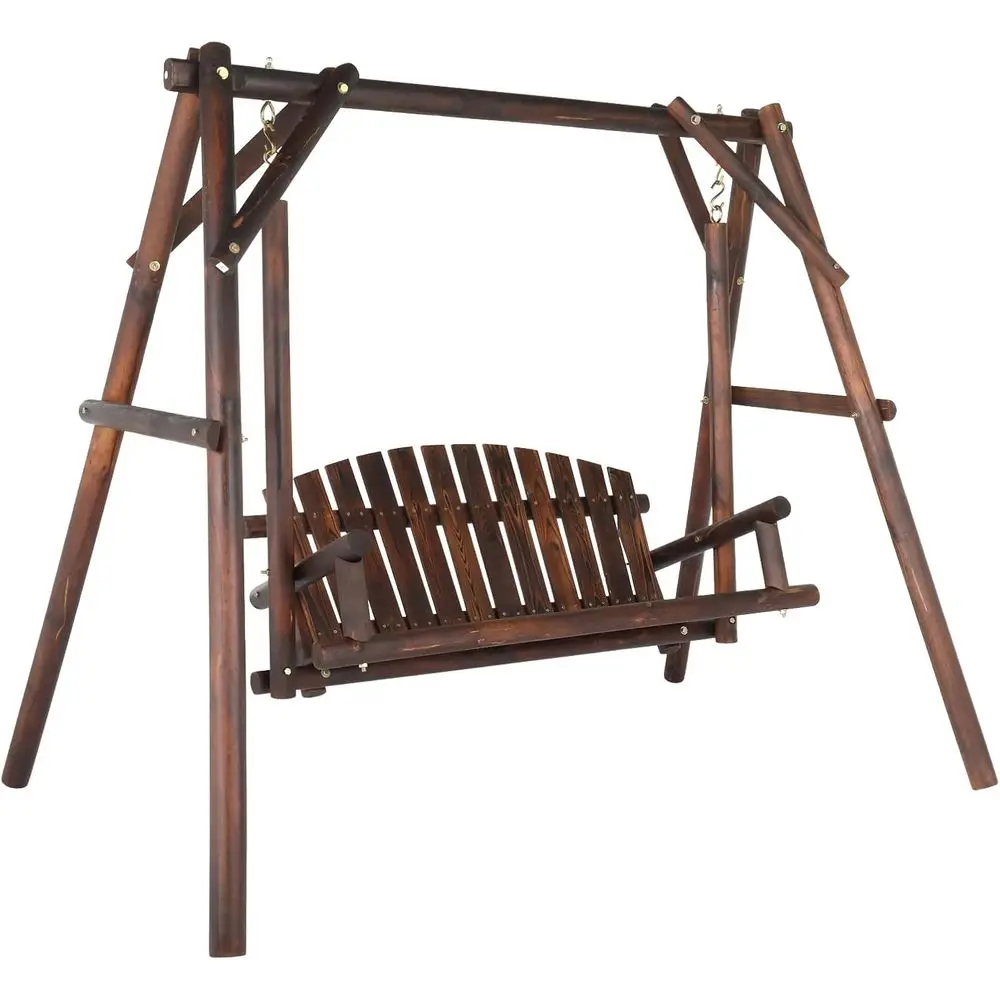 

Durable 880 lbs Wooden Swing with Stand, Outdoor Hanging Bench for Patio, Yard, Garden in Rustic Dusk