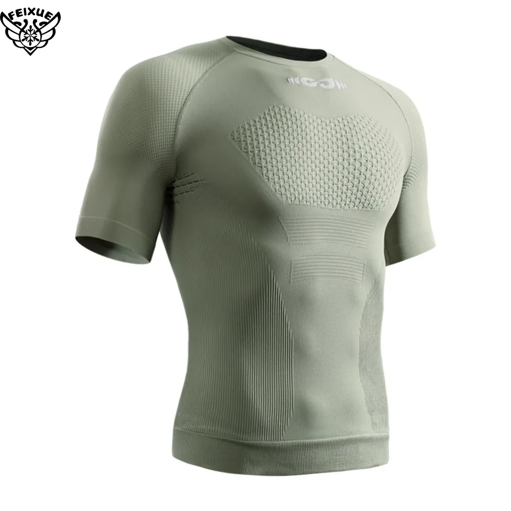 2025 Cycling Shapewear Sports T Shirt for Men Breathable Quick Drying Compression Seamless Short Sleeve Fitness Wear view 5
