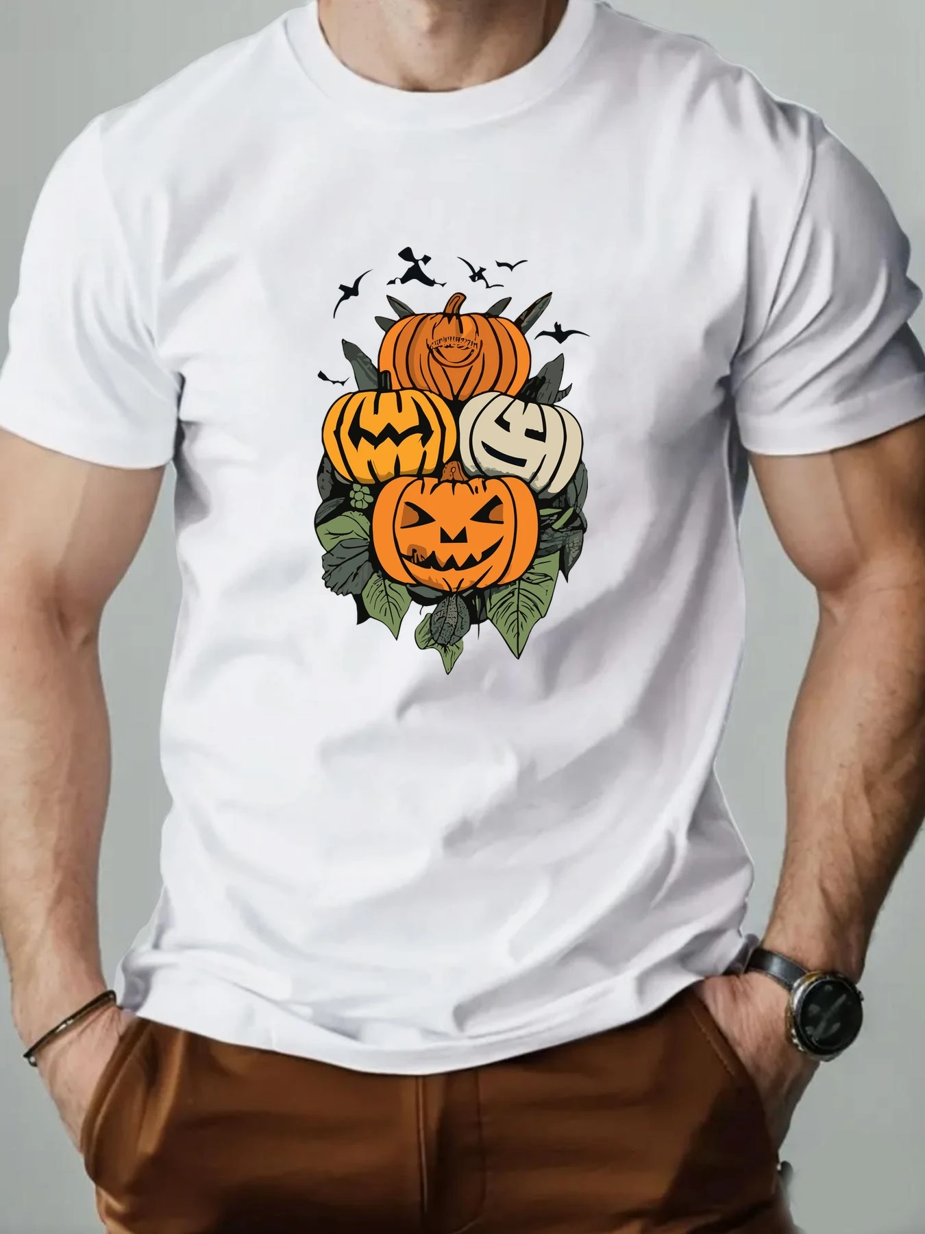 

Men's T-Shirt Funny Pumpkin Pattern Printed Fashion Leisure Sports Men's Round Neck T-shirt High Quality Summer Men's Clothing