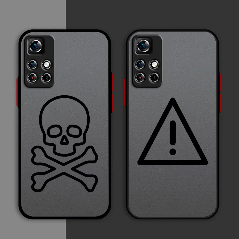 Danger warning Logo Phone Case For Redmi Note 13 12 11 10 Pro Plus S T Lite 4G 5G Matte Frosted Translucent Cover