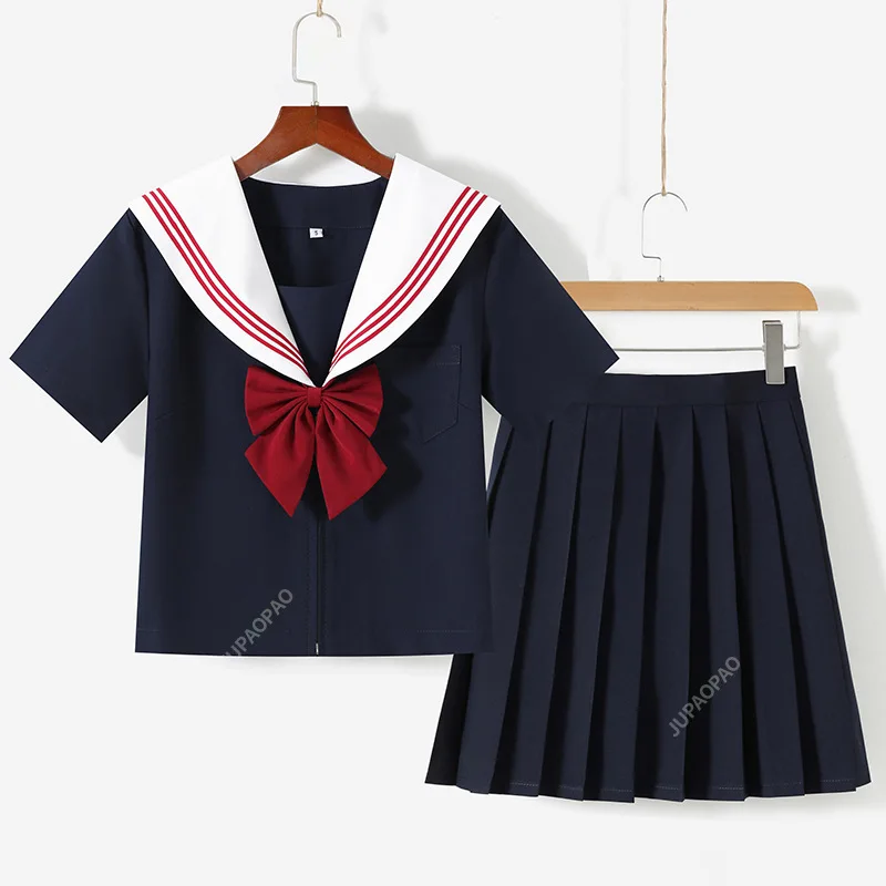 Basic Navy Sailor Suit Japanese School Uniform Schoolgirl Seifuku Student  Anime Cosplay Costume Women Sexy JK Pleated Skirt