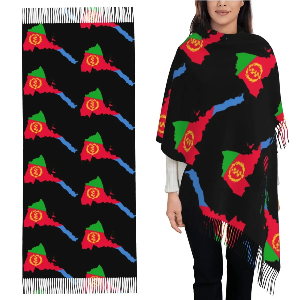

Шарф с флагом Эритреи, шарфы с кисточками, женские мягкие теплые шали и накидки, длинная осенне-зимняя шаль