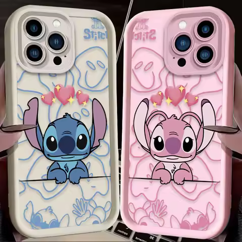 Stitch Angel Love Heart Phone Case For iPhone 16 16E 15 14 13 12 11 Pro Max X XS X S Max XR SE 2020 SE4 7 8 Shockproof Cover
