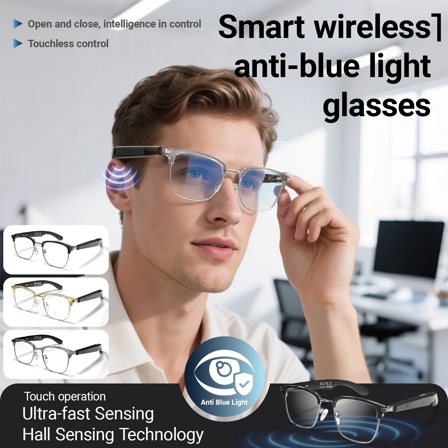 

BT Calling Smart Glasses UV Protection UV400 Sunglasses Automatically Turn On And Pair When the Temples Opened