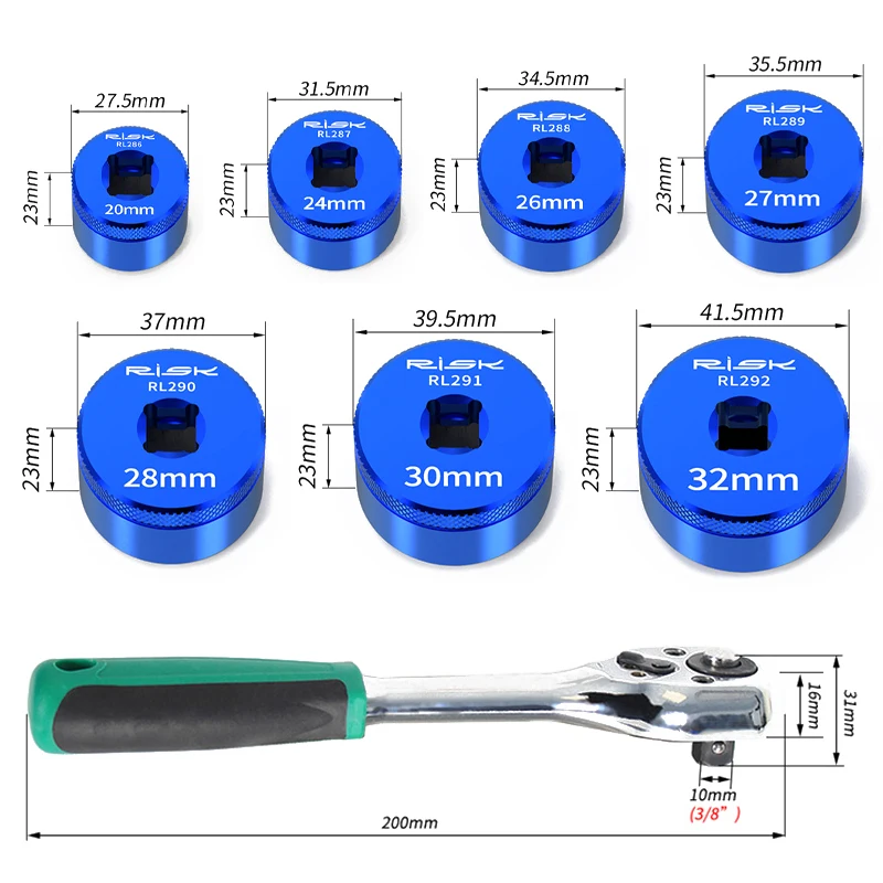 

Инструменты для ремонта передней вилки горного велосипеда RISK, колпачок вилки подвески MTB, шестигранные головки, гаечный ключ 20-32 мм, головки для обслуживания крышки пневматической вилки