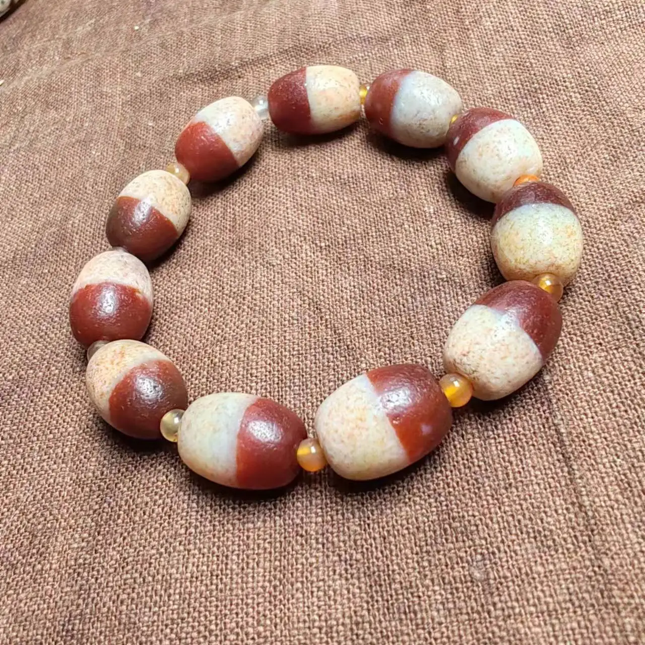 1pcs/lot Natural Dzi Red and White Medicine Master Bead Agate Bracelet Men's Women's Weathering Patterns Boutique Ethnic Style