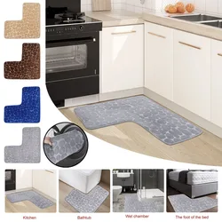 Cobblestone L-Shaped Bathroom Corner Mat Durable Water Absorption Low-Profile Floor Foot Mat Soft Non-slip Bath Mat Bathroom Rug