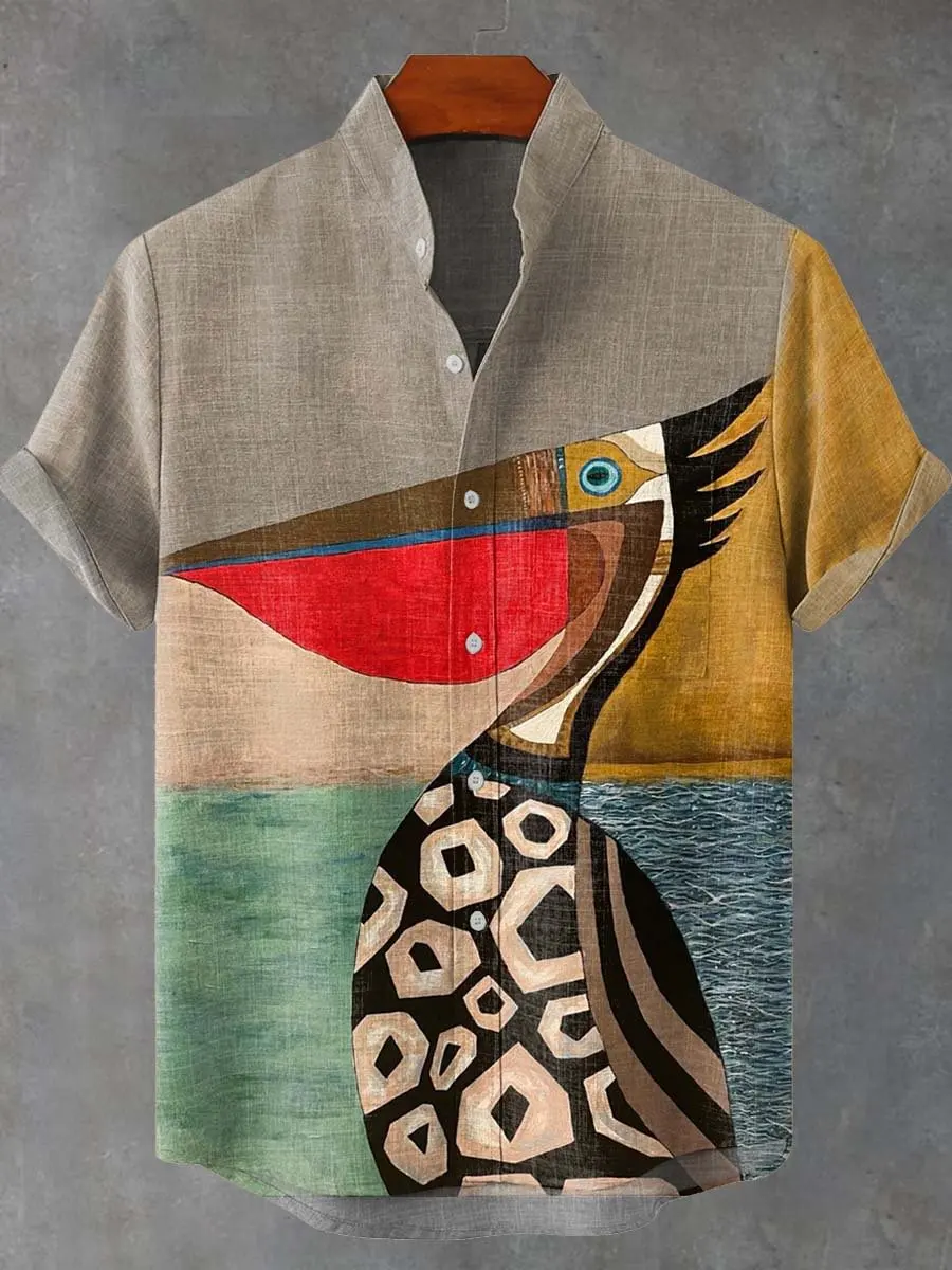 

New Men's Short Sleeve Shirt Ethnic Pattern Animal Print Short Sleeve Top Fashion Casual Men's Loose Shirt