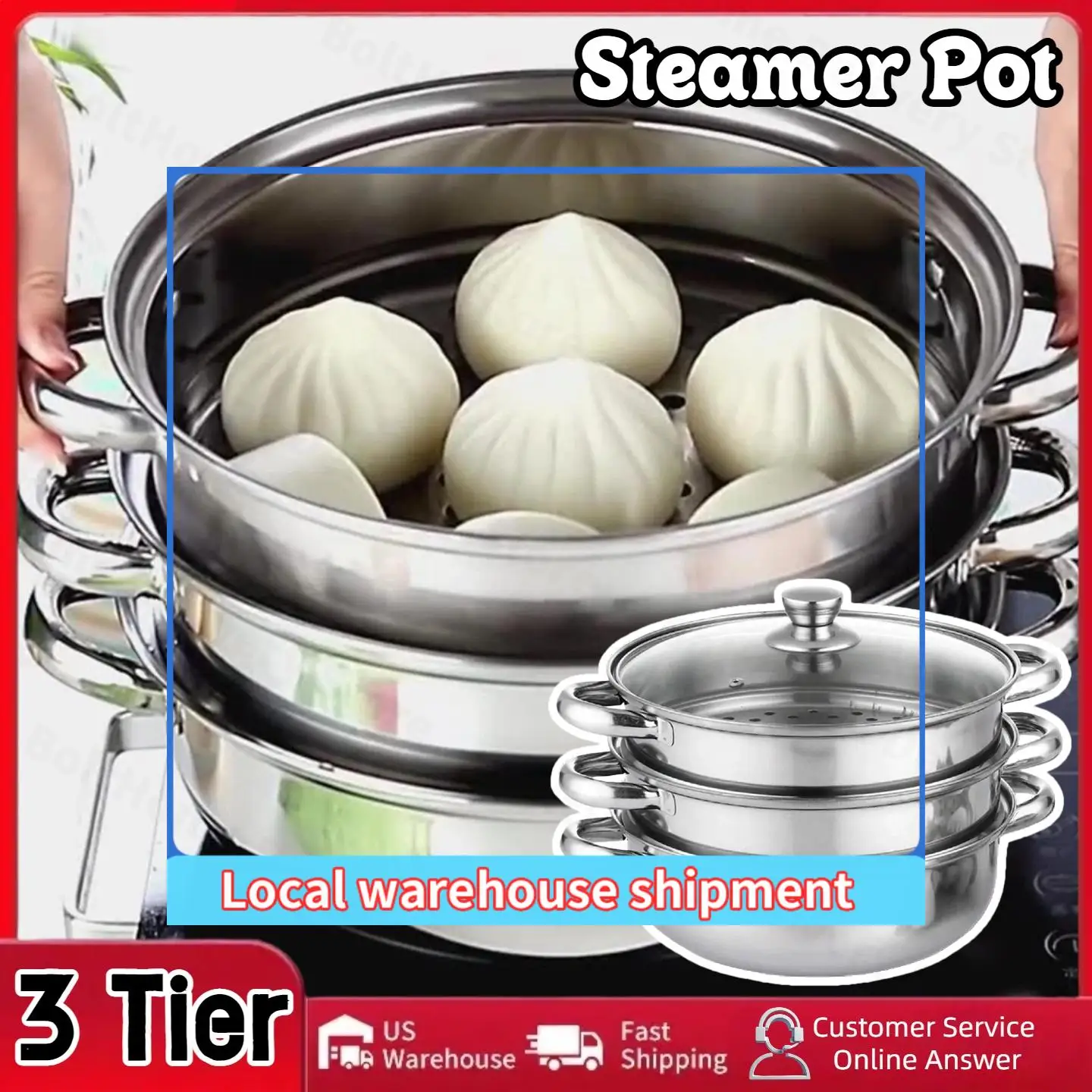 

Steamer for Cooking Stainless Steel Steamer Pot 3-Tier Food Steam Pots with Lid for Vegetables, Seafood, Soups, Stews and Pasta
